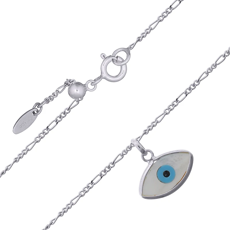 Mother Of Pearl Evil Nazar Eye Charm In Silver Chain Necklace Wholesale