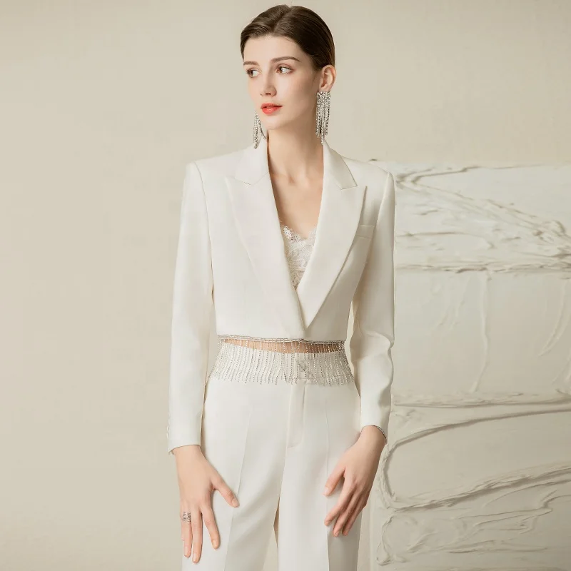 AISION women club clothes 2023 2024 latest blazer designs ladies white crop top sexy for wedding