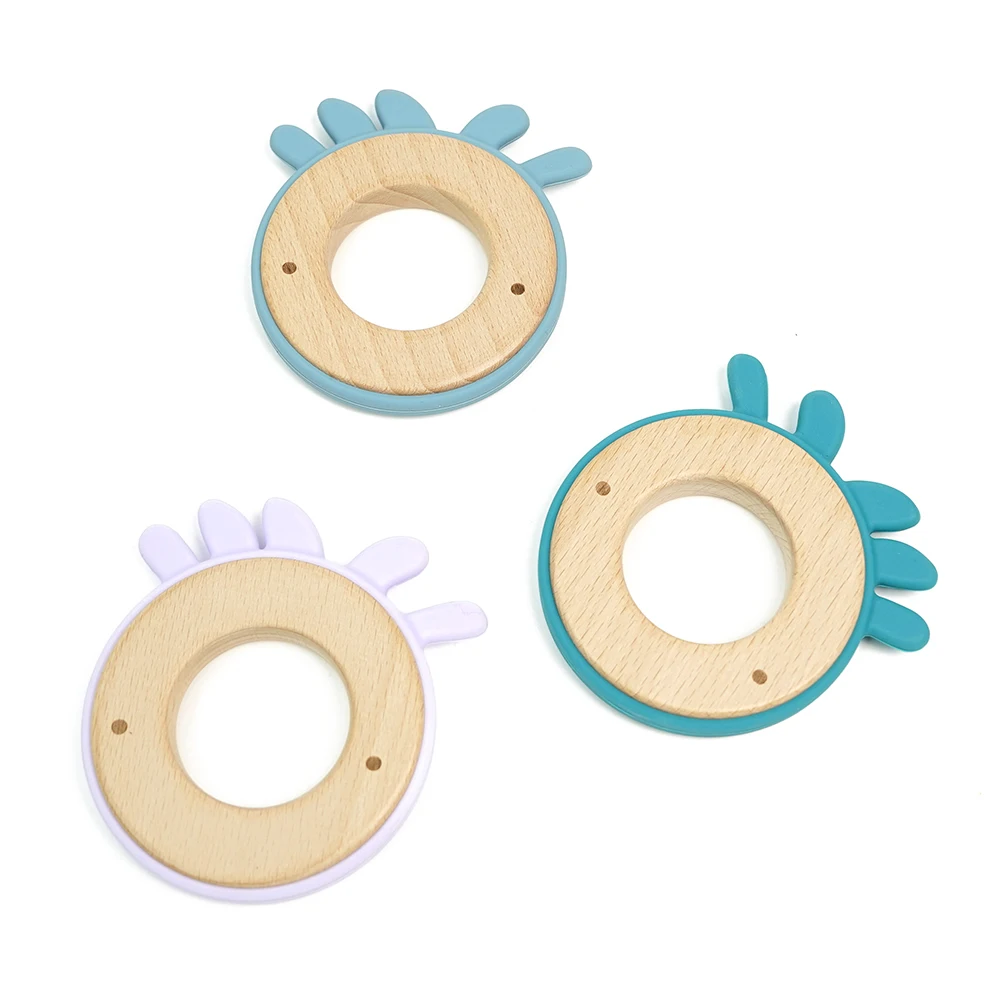 Silicone Baby Teether Wood Ring Teething Toys Bpa Free Silicone Baby Teethers Wooden Baby Teether Chewing Teething