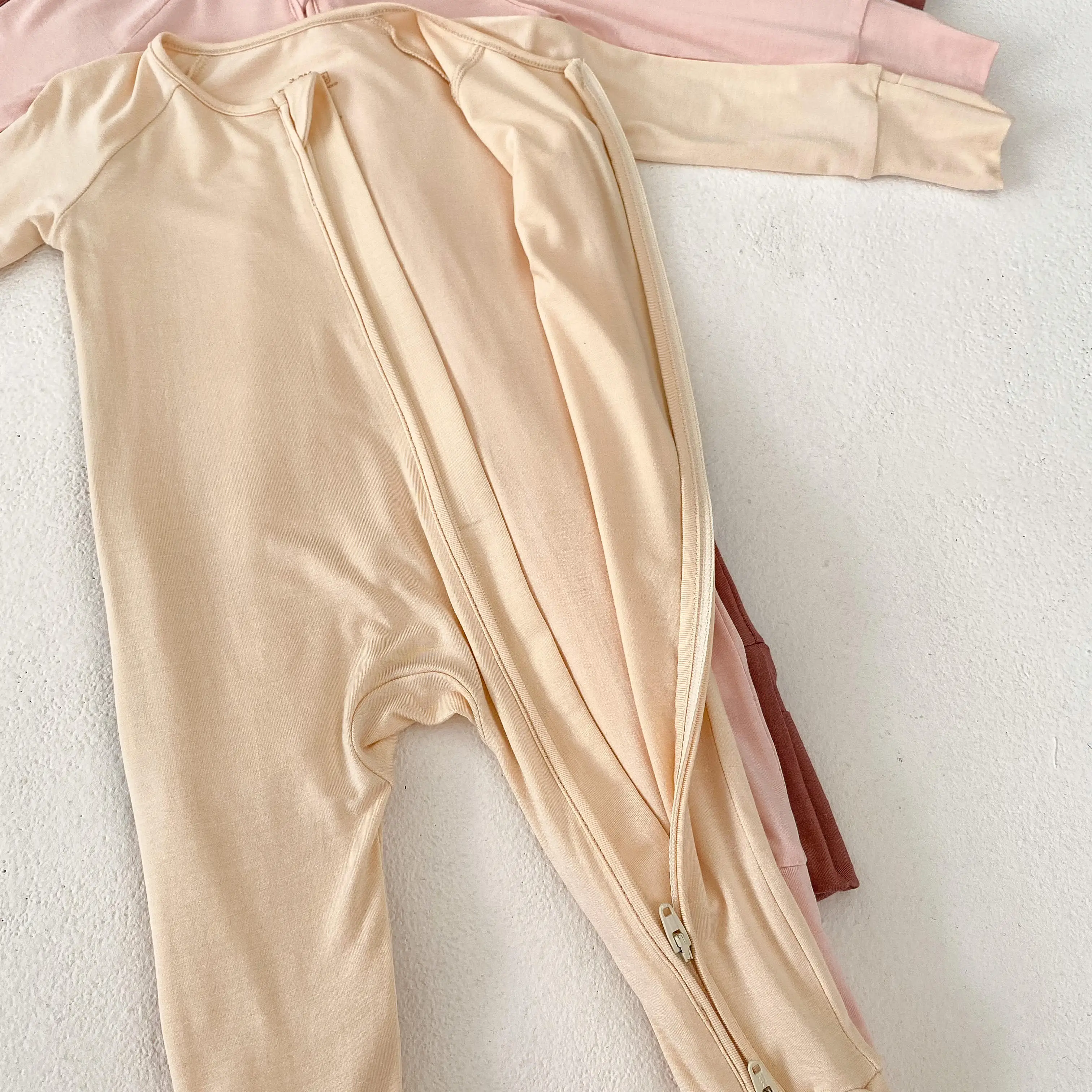 Bamboo Zipper Baby Pajamas Newborn Baby Clothes Clothing Natural Fabric Plain Solid bamboo sleeper Long Sleeves