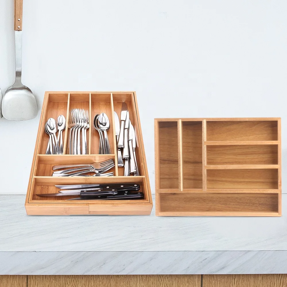 Kitchen Drawer Organizer Utensils Storage Silverware Organizer Bamboo Cutlery Spoon Holder