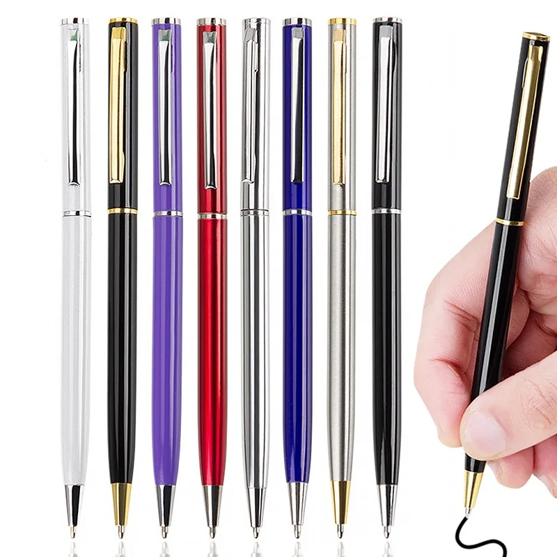Office Stationery Cheap Promotional Products Slim Metal Twist Ballpoint Pen Hotel Custom Printed  Pens