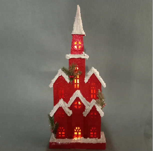 mini house wood indoor light up Christmas decorative village house with LED lights crafts tabletop festival decoration