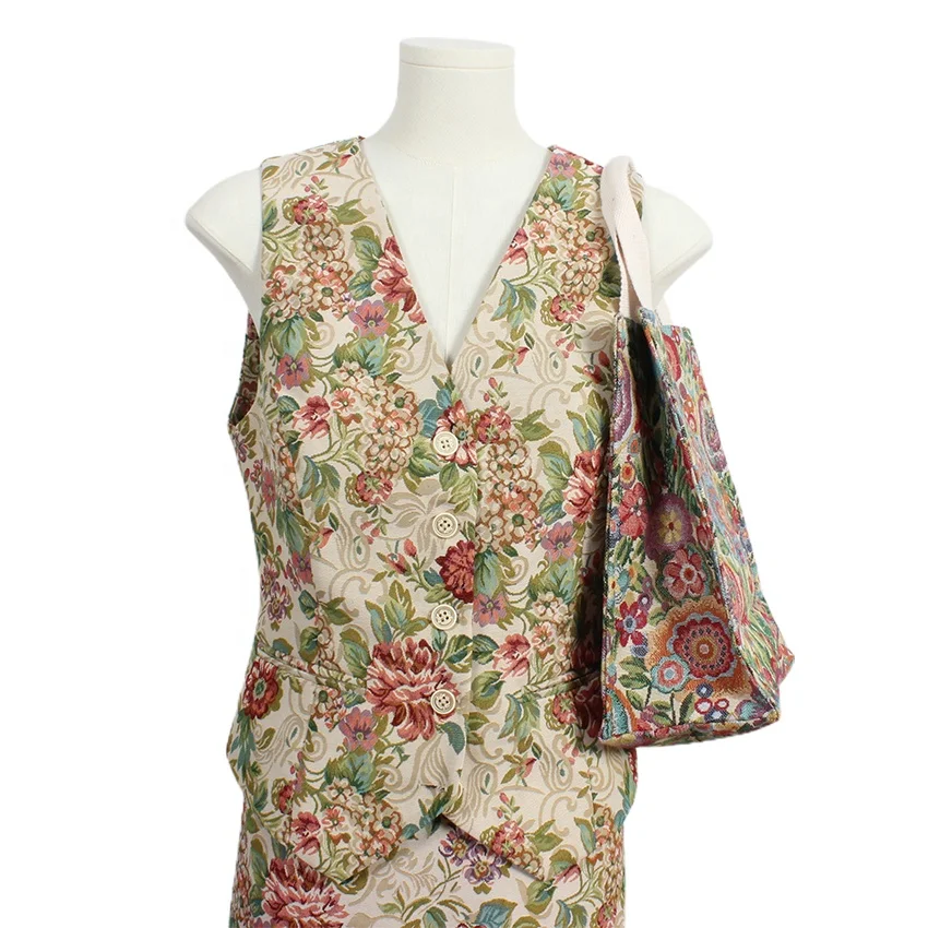 High Density Custom Floral Woven Jacquard Tapestry Skirt Suit Cotton Blend Fashionable Tapestry Clothing and Skirt