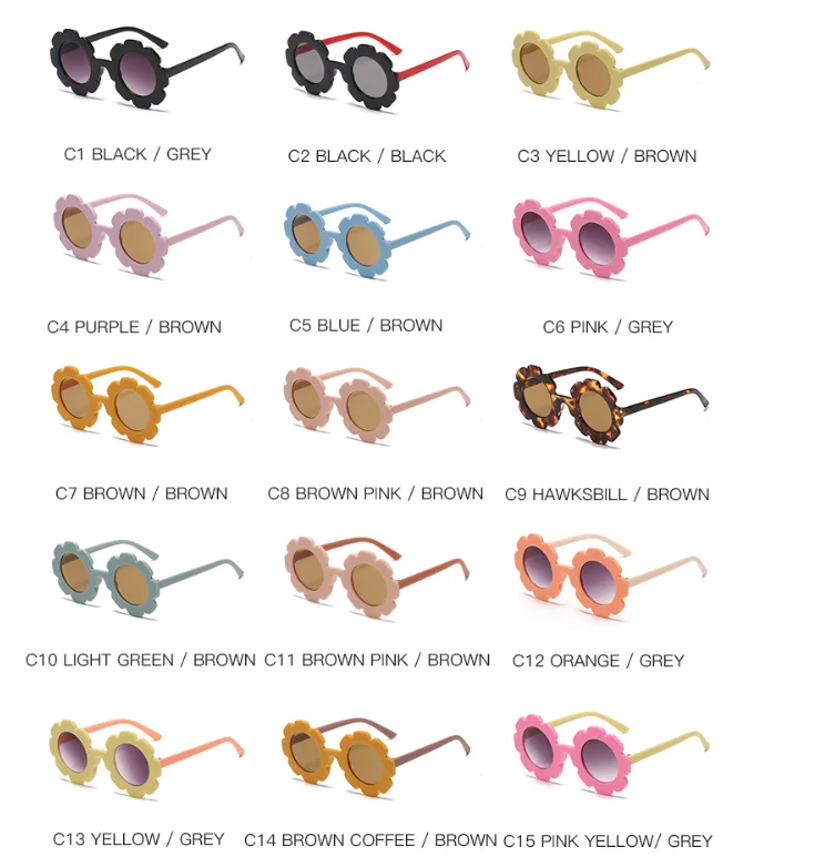 Wholesale Candy Color Sunflower Shape Vintage Glasses UV Protection Cute Child Kids Flower Toddler Little Girls Sunglasses