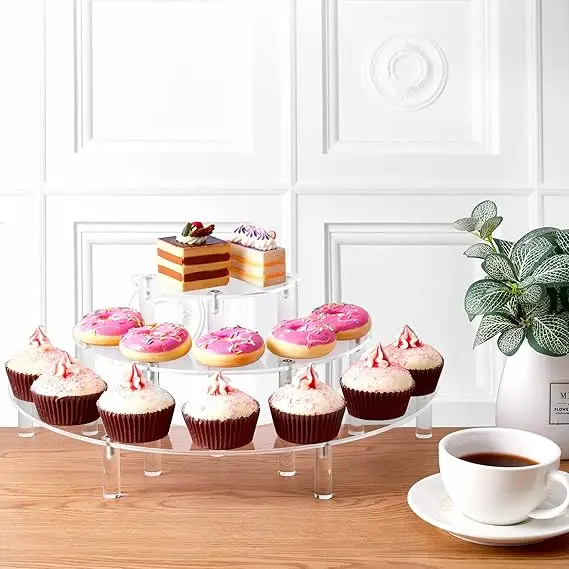 2-Pack Clear Acrylic 3-Tier Cupcake Stand Semicircle round Display Rack for Pop Figures Dessert Table Showcase Set