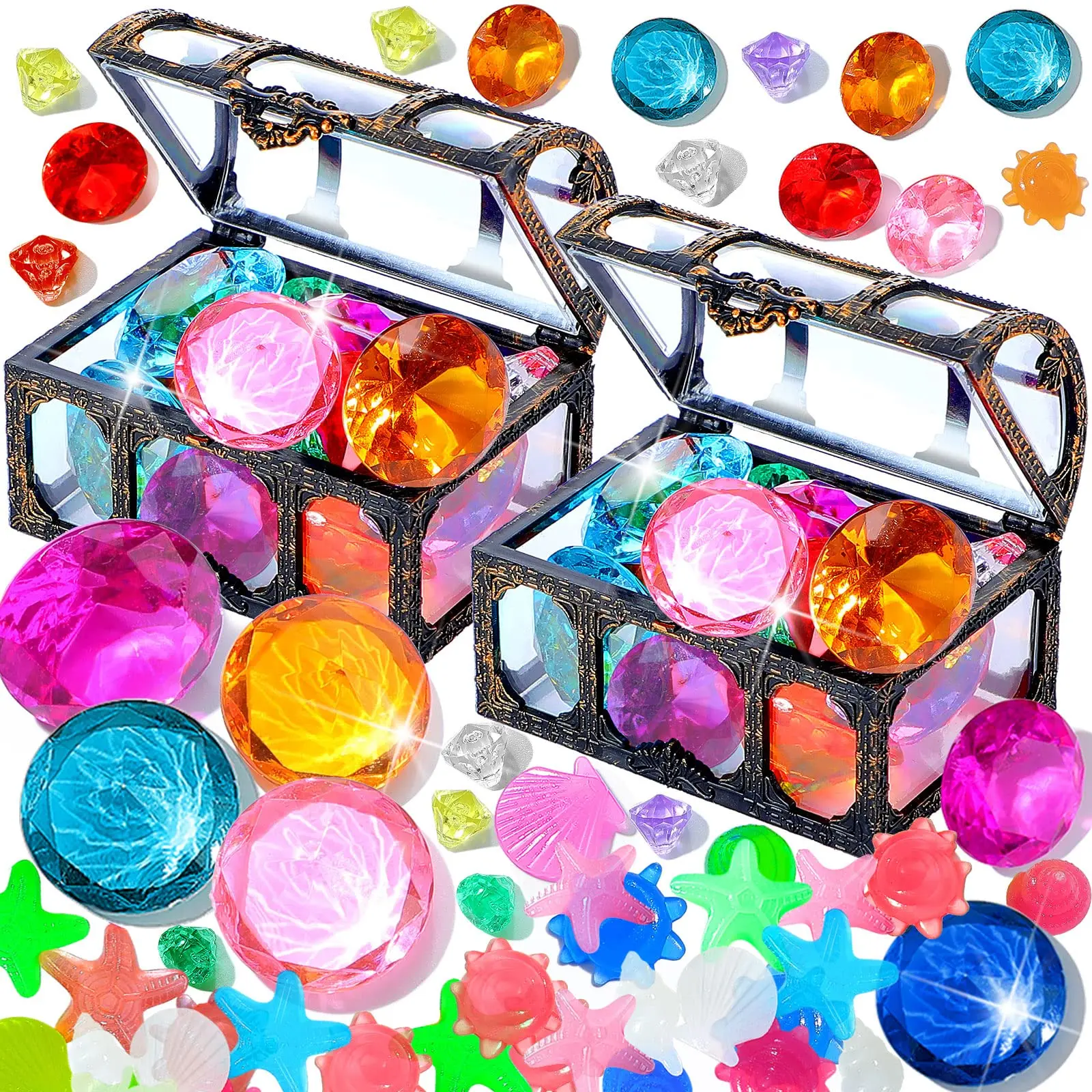 Игрушки для бассейна с драгоценными камнями дайвинга драгоценный камень сокровищами Пиратская нагрудная коробка летний подводный акриловый набор из драгоценных камней