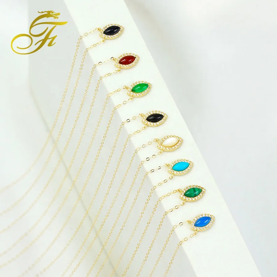 Dainty Aesthetic Gold Woman Jewelry Solid Gold Chain for Jewelry Making Necklace Gem Pendant Colorful 18k Gold Jewelry Necklace