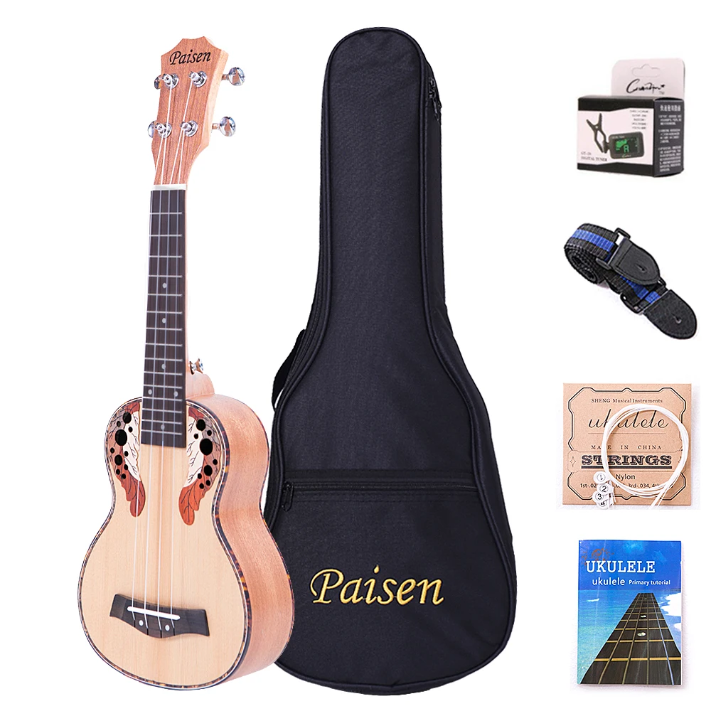 Paisen Spruce 21-inch Soprano ukulele for Beginner and Children Send with Bag Tuner Capo Strap Picks