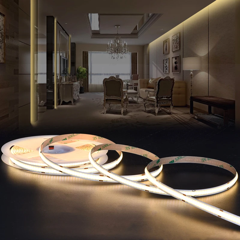 Factory Direct Sale DC24V 12V 90 High CRI Dotless Led Cob Strip 480Leds 220V LED Lights Strip COB Flexible Smart LED Lightings