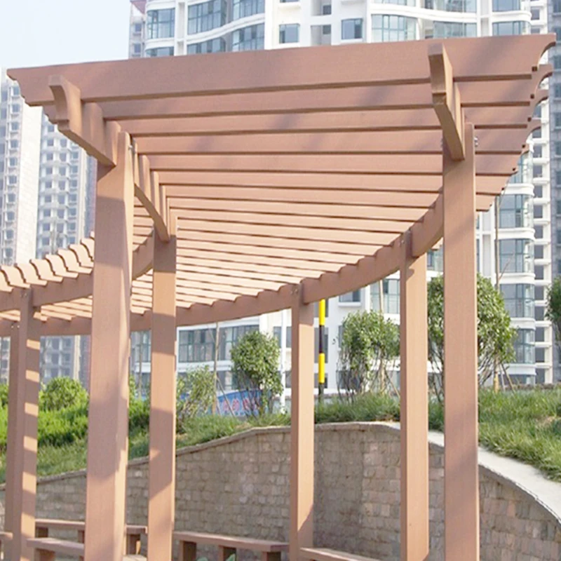 Outdoor WPC Pergola Woodgrain Tubes Rafter Beam Composite Timber Armrest Post WPC Decorative Large Gazebo Garden Pergola set