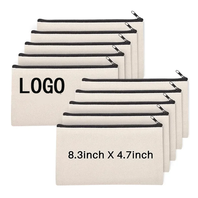 Multi-Purpose Blank Canvas DIY Craft Pouches - Cotton Invoice Bill Zipper Bag Cosmetic & Makeup Bags