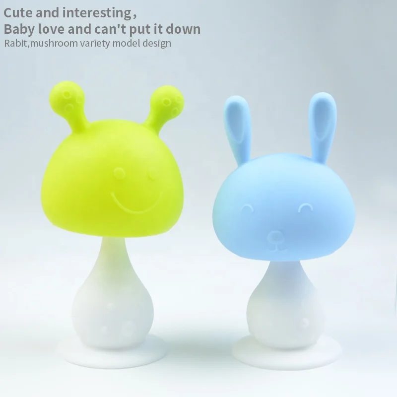 HAPBAY Hot Sale Mushroom Baby Teether Toy 100% Food Grade Rattle Mordeder bebe
