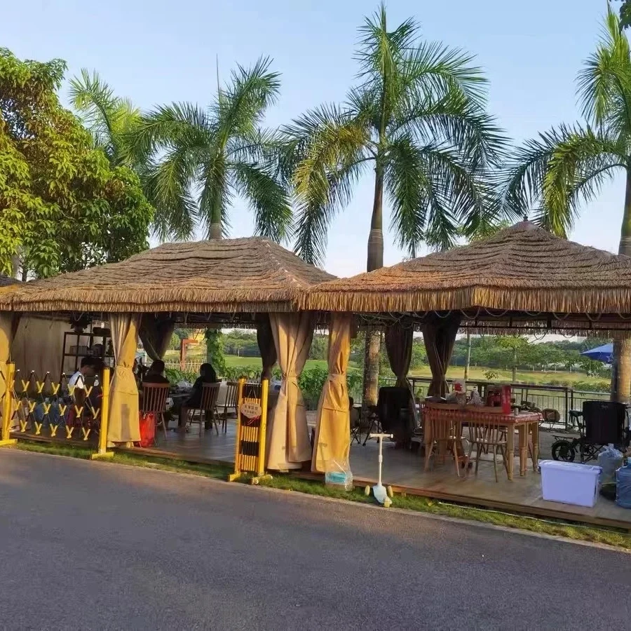 All Weather Outdoor Gazebo Camping Villa Garden Pavilion Doubletop Thatch Removable Tent 3M*3M