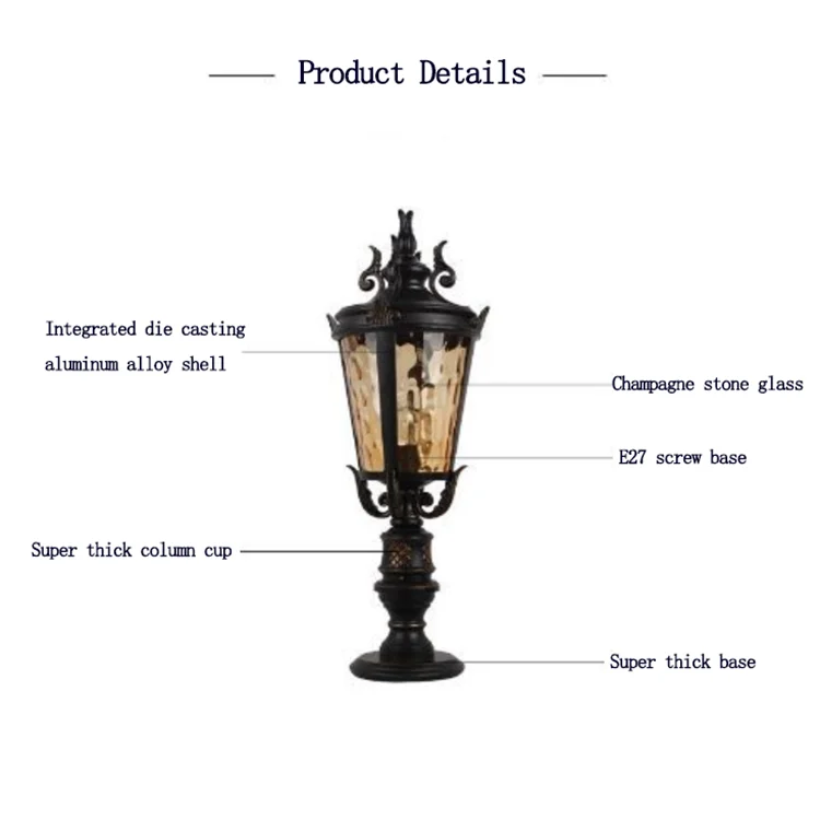 Casa Marseille Outdoor Lantern Pier Mount Fence Post Light Decorative Gate Lamp aluminum Pillar Light Pier Mount outdoor Light