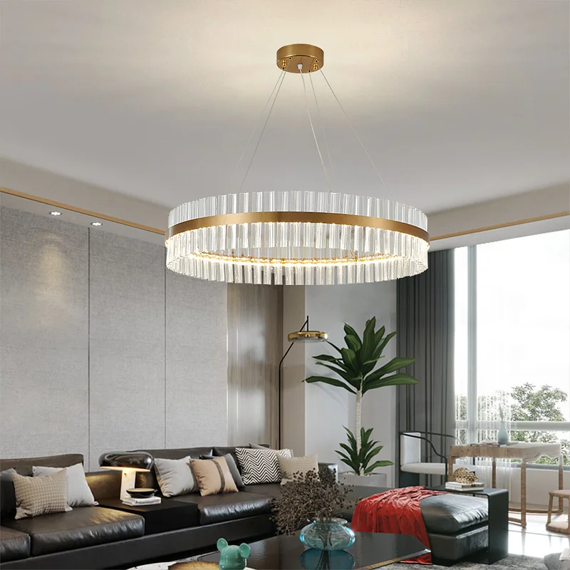 Factory Modern Iron Body Led Strip Fixture Glass Ceiling Chandeliers Pendant Lights For European Project Moda Led Cam Avize