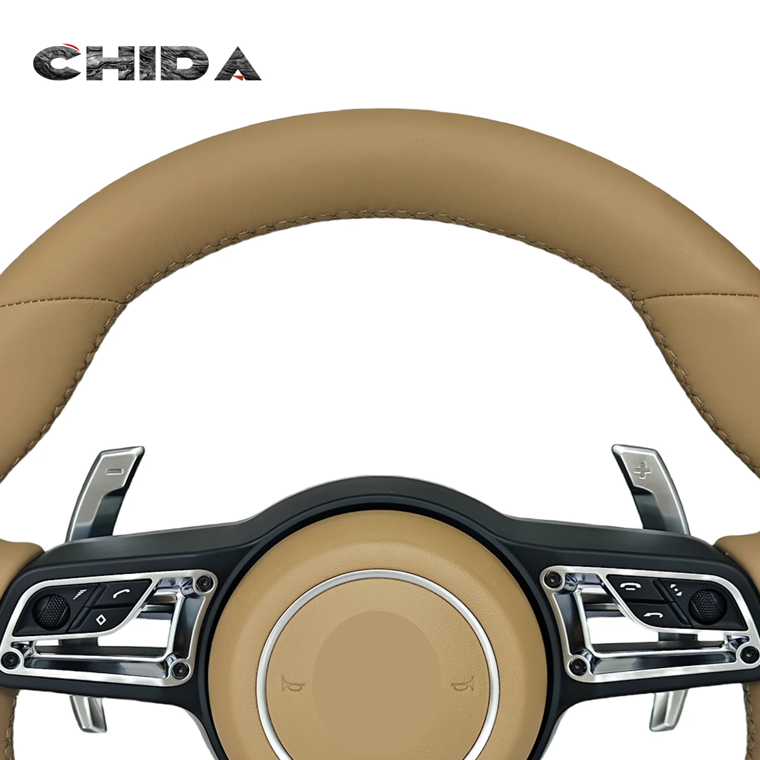 New khaki full leather custom steering wheel upgrade for Porsches Cayenne Panamera 718 997 985 981 Mk2 Boxster Cayman 987