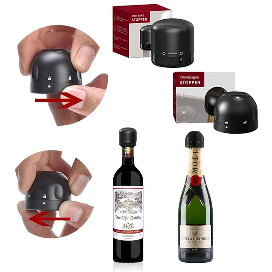 Kit 2 Vacuum Pressure Stopper Caps For Wine and Champagne Bottles Drinks Bottles in General