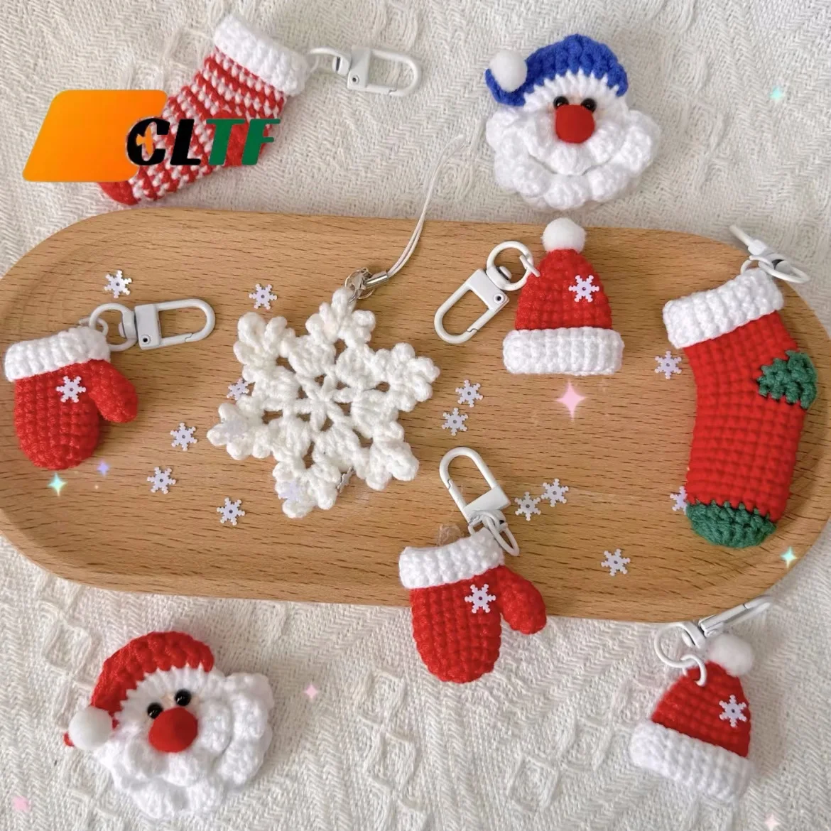 Crochet Sant Claus Gloves Hat Baby Toy Keychain Phone Bag Pendant Knitted Doll Stuffed Gifts Crochet Doll Christmas Day Gift