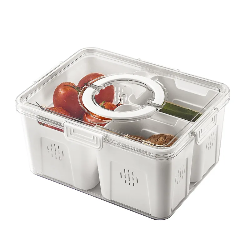 Kitchen Organizer Refrigerator Fridge Organizer Fresh Vegetable Fruit Storage Containers with Drain Basket Plastic Containers