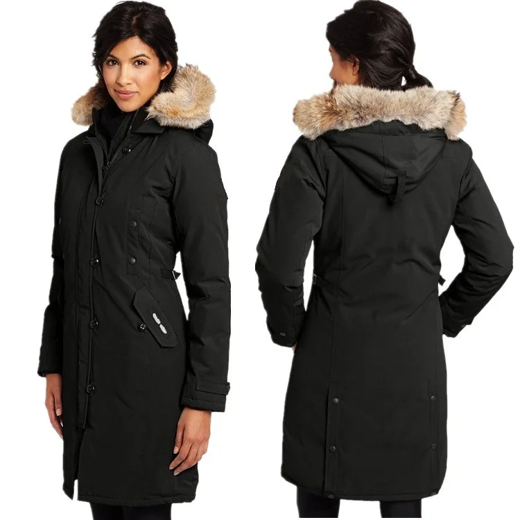 Canadian star with the same paragraph warm thick cold resistant waterproof slim long ladies goose down jacket coat large clothes