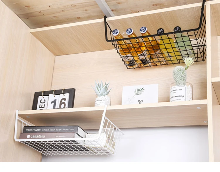 DS Black Metal Wire Closet Cabinet Hanging Basket Bookcase Hanging Baskets Wire Storage Basket
