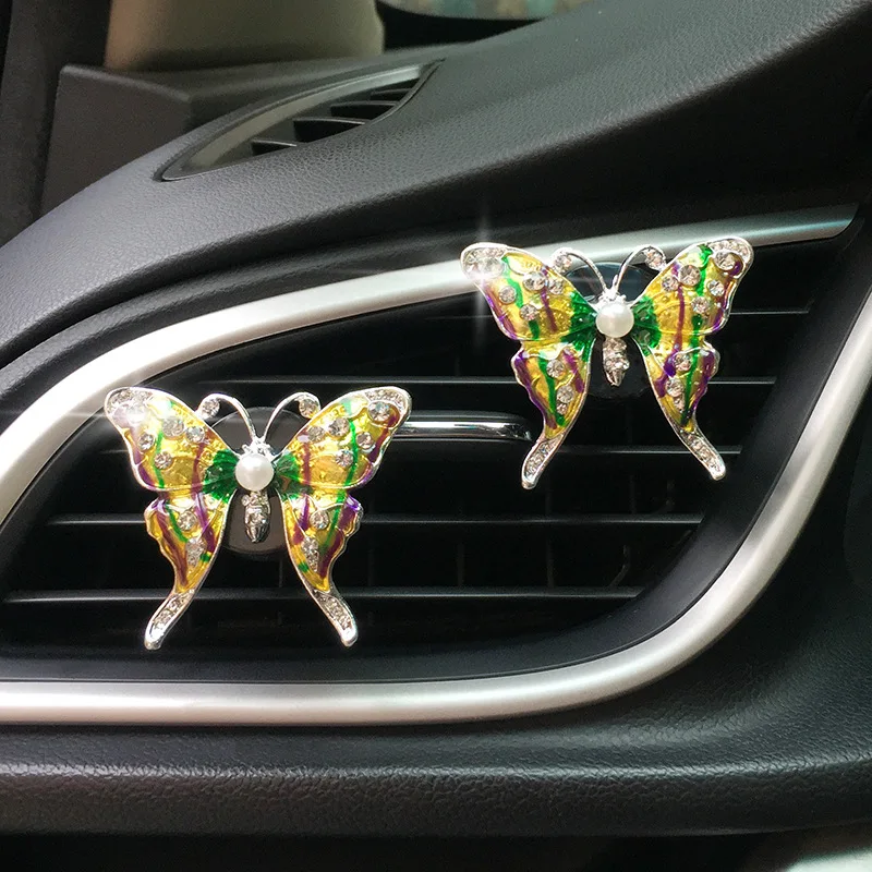 Rhinestone Butterfly Car Perfume Diamond Colorful Butterfly Car Air Freshener Perfume Clip Auto Decoration Accessories Interior