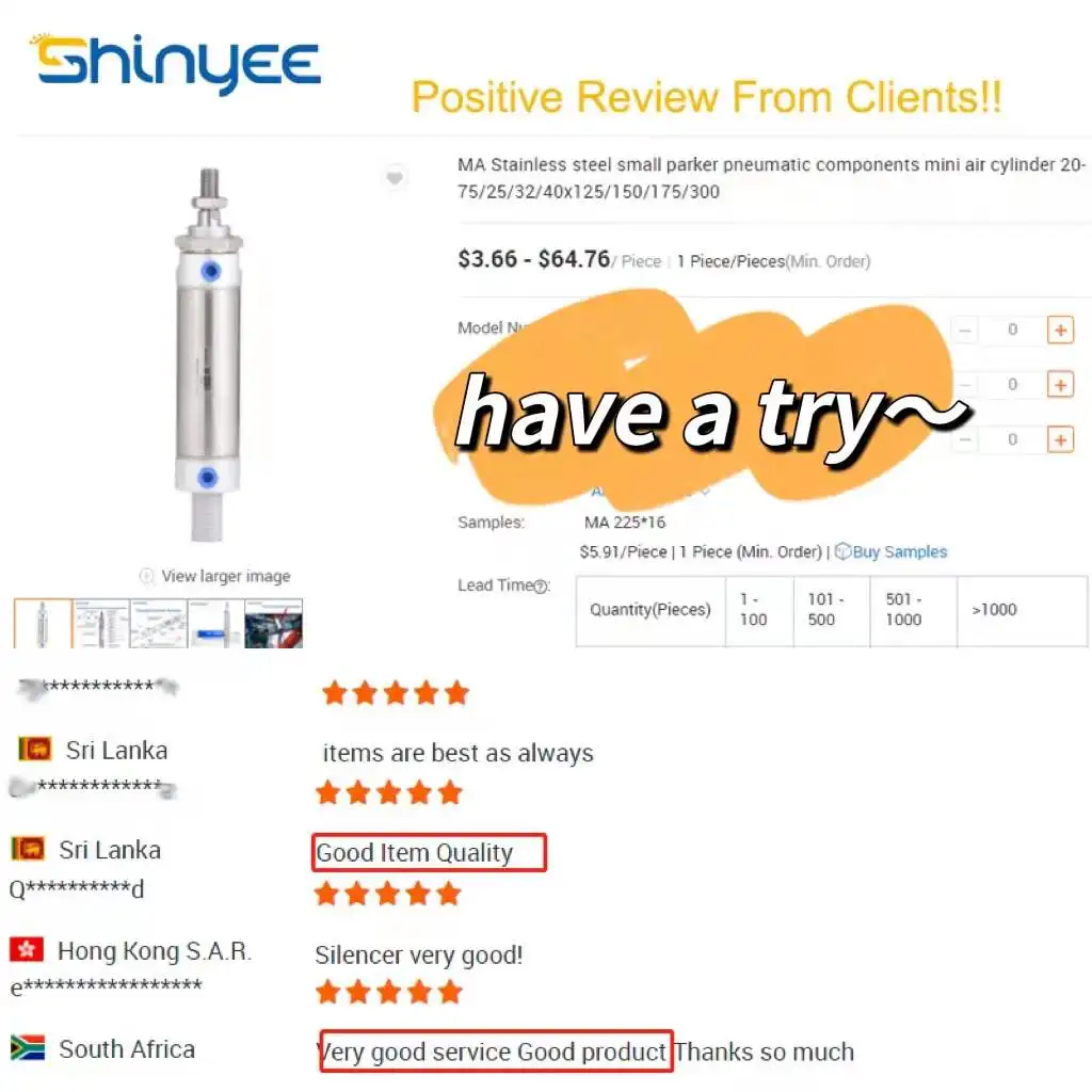 SHINYEE MA series single acting compact pneumatic cylinders air pneumatic cylinder bore size 10mm-300mm