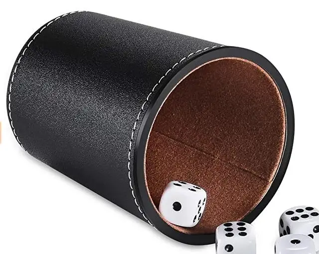 Party Games Leather Dice Cup Set, 5 Black Leather Dice Cups