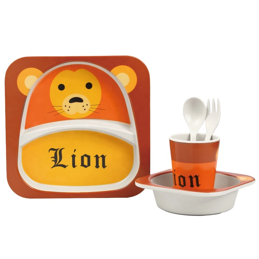 Cute Hot Sale Bamboo Fiber Kids Dinnerware Set Baby Tableware with Bowl fork and Spoon