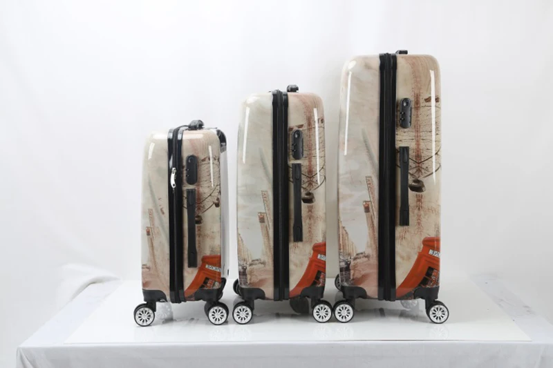 Shining pc film full printed luggage cover travel suitcase trolley bags set