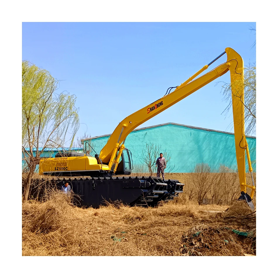 China Mountain Heavy Industries Manufacturing Multipurpose Land and Water Dual Purpose Excavators Floating Amphibious Boats for