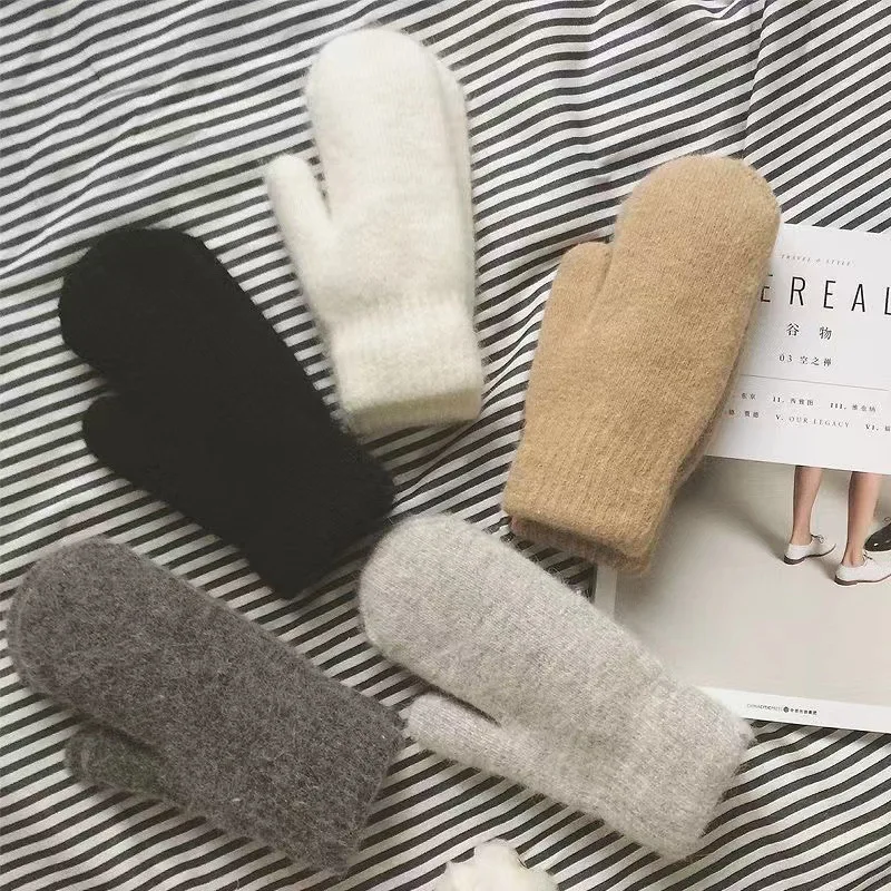 Japanese Style Warm Unisex Students Couples Gifts Cute New Solid Color Cute Fuzzy Woolen Acrylic Polyester Ladies Hand Gloves