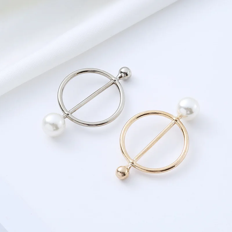 Ladies fashion garments corner buckles slide pearl rings waist belt coat decorative button for woman clothes