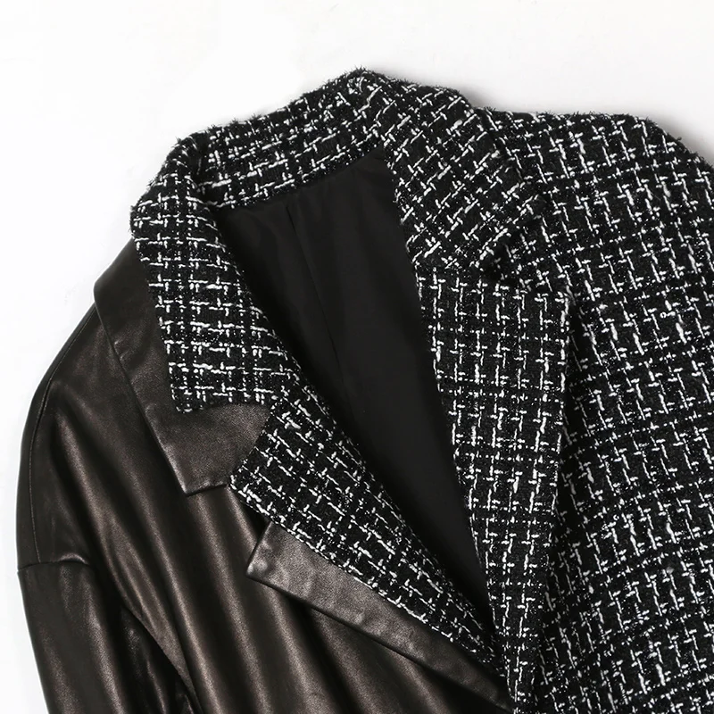 wholesales leather  price motorcycle leather jacket women fur long coat  with belt can custom plus size