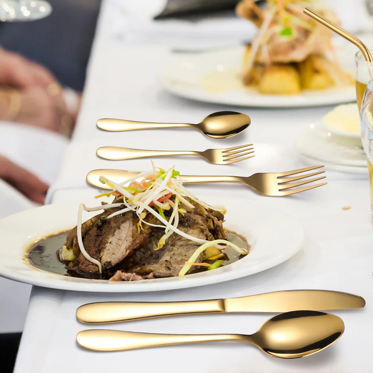 Stainless steel knife fork spoon 9 pcs travel cutlery set camping portable flatware set