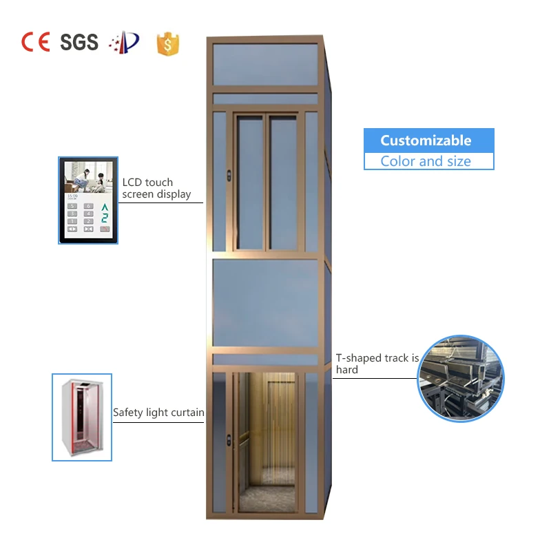 ce certificate 12m 4 floors Traction elevator disabled elevator residential house  small home elevator