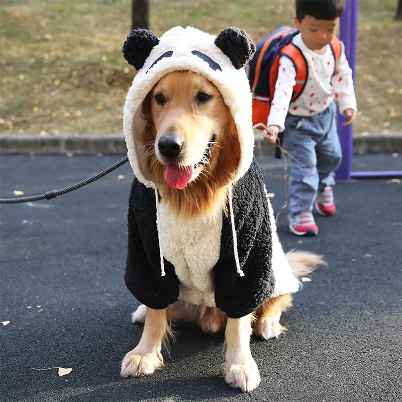 Large Dog Winter Fleece Clothes With Panda Bear Shape Hat
