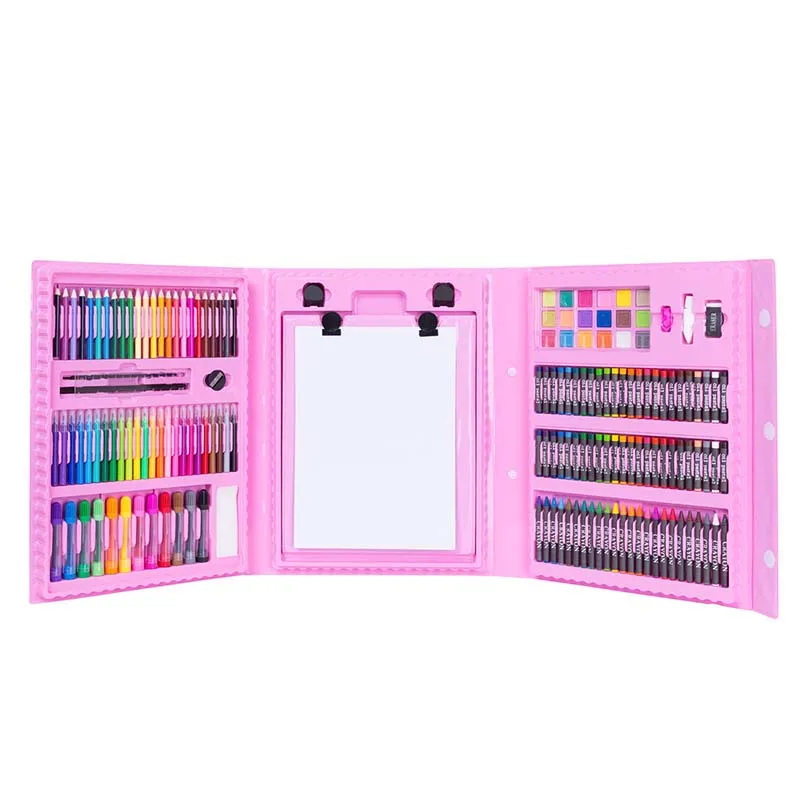 LISI 176 PCS Kids Art Drawing Kit With Double Sided Trifold Easel Box,Oil Pastels, Crayons, Colored Pencils, Paint Brush