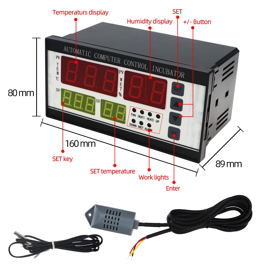 XM-18 Egg Incubator Controller Full Automatic Microcomputer Control with Temperature Humidity Sensor Probe