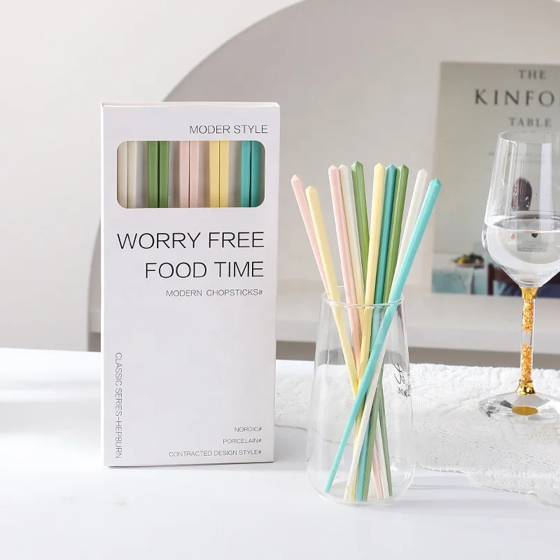custom printed chopsticks cream yellow white pink tiffany blue green ceramic reusable chopsticks set