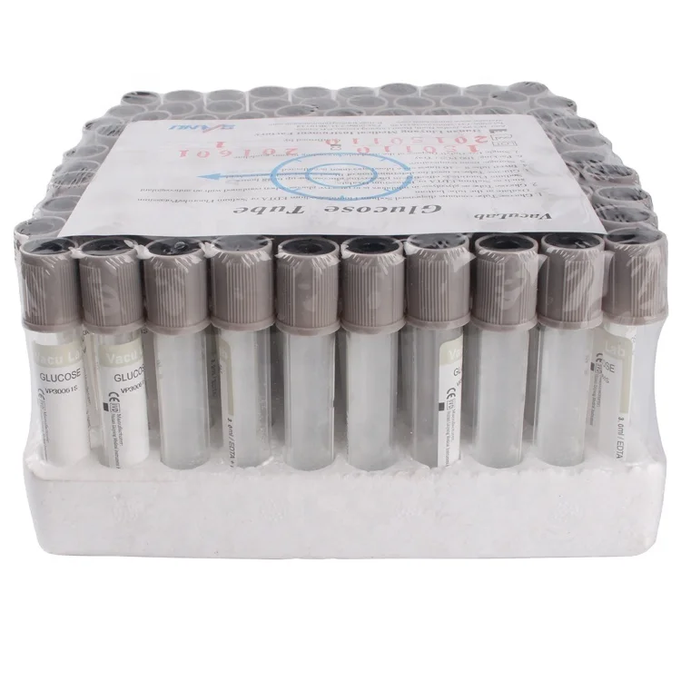 Medical Glucose Vacuum Blood Collection Tube with Sodium Fluoride/EDTA grey glass 2-10ml