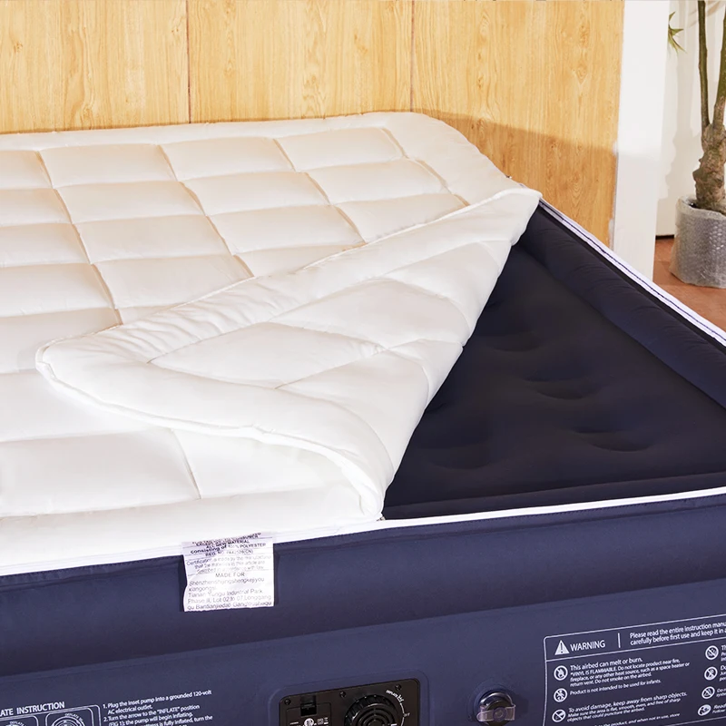 Queen Size Durable Comfortable Quilted Air Mattress with Built-in Pump Portable PVC Inflatable Bed for Home or Hotel Use