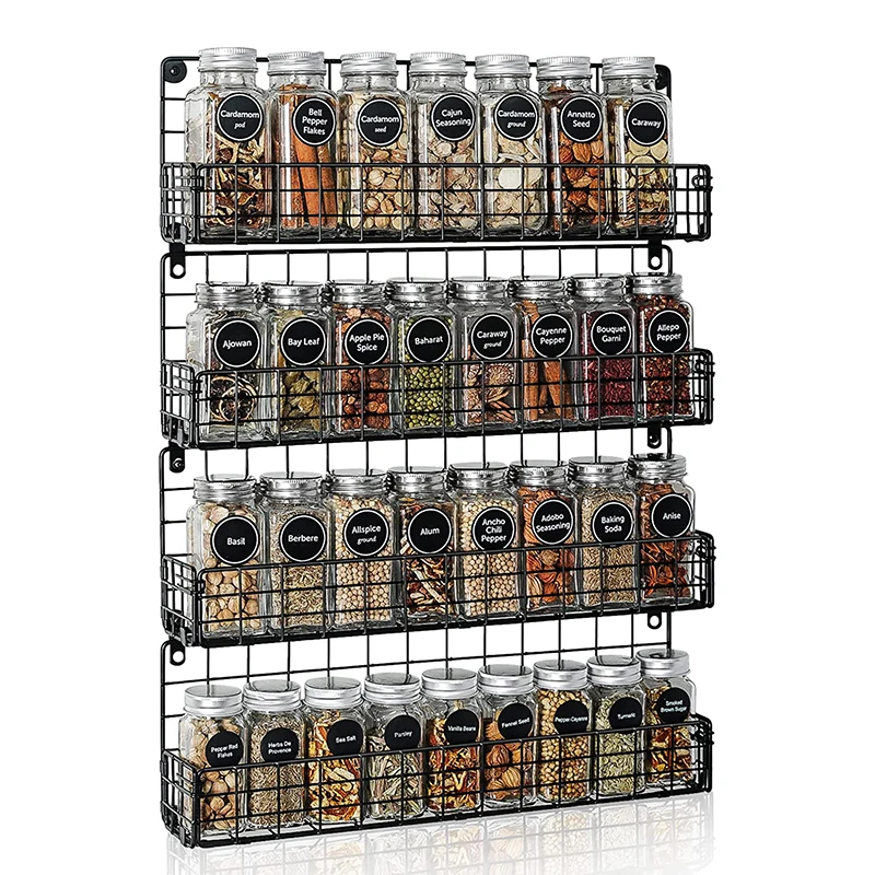 Best 4 Tier Spice Rack Organizer Kitchen Panel  Wrought Iron Hanging Wire Basket Cabinet Cupboard Wall Mount Door Spice Storage