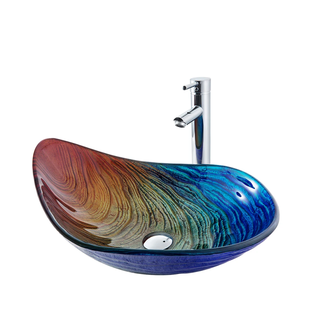Hot Sale Hotel Bathroom Rainbow Droplets Shaped Tempered Glass Vessel Sink of China Bathroom Sanitary Ware