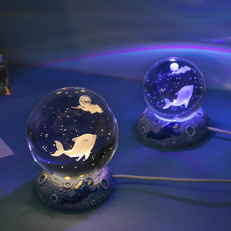 Kanlong USB Warm white Led Kids Gift 3D 6/8cm Resin Crafts Animal Planet Crystal Ball Night Light