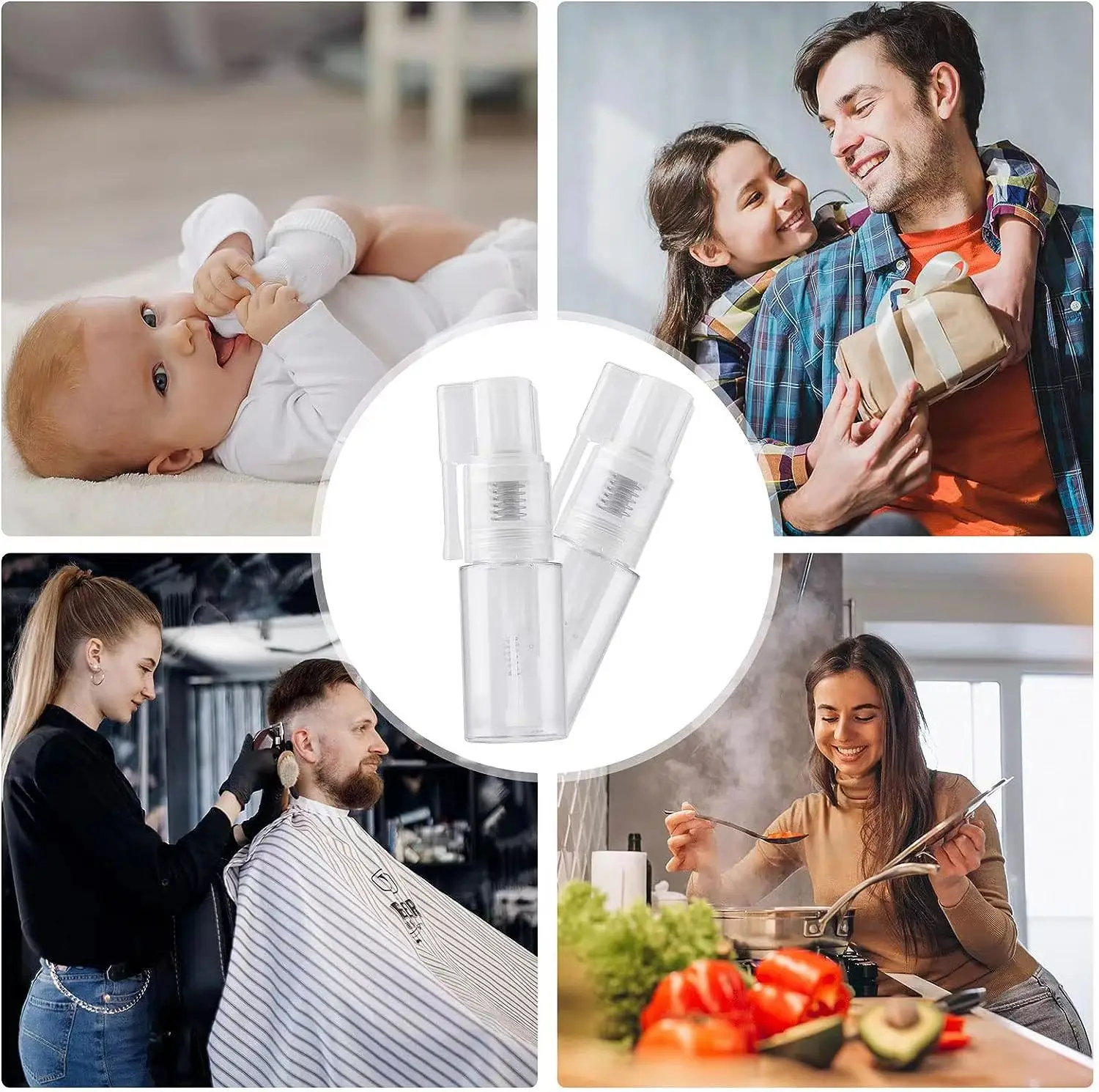 Special design 14ml/18ml/25ml/35ml/50ml/60ml PET plastic dry powder glitter spray bottle with long nozzle for talcum powder