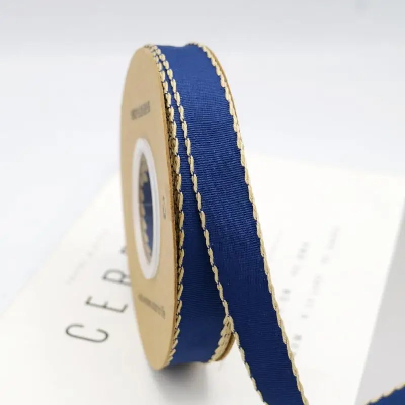 Wholesale 15mm Width Plain Grosgrain with edge Stitching Packaging Ribbon and Gift Bows