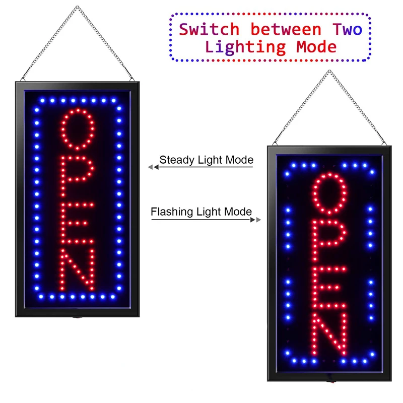 Custom Outdoor House Led Open Sign Neon Light With Clock Hours Business Board Store Front Shop Sliding Hanging Open Closed Sign