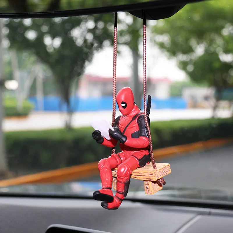 Car Interior Decor Resin Reading Book Deadpool Rear View Hanging Mini Pendant